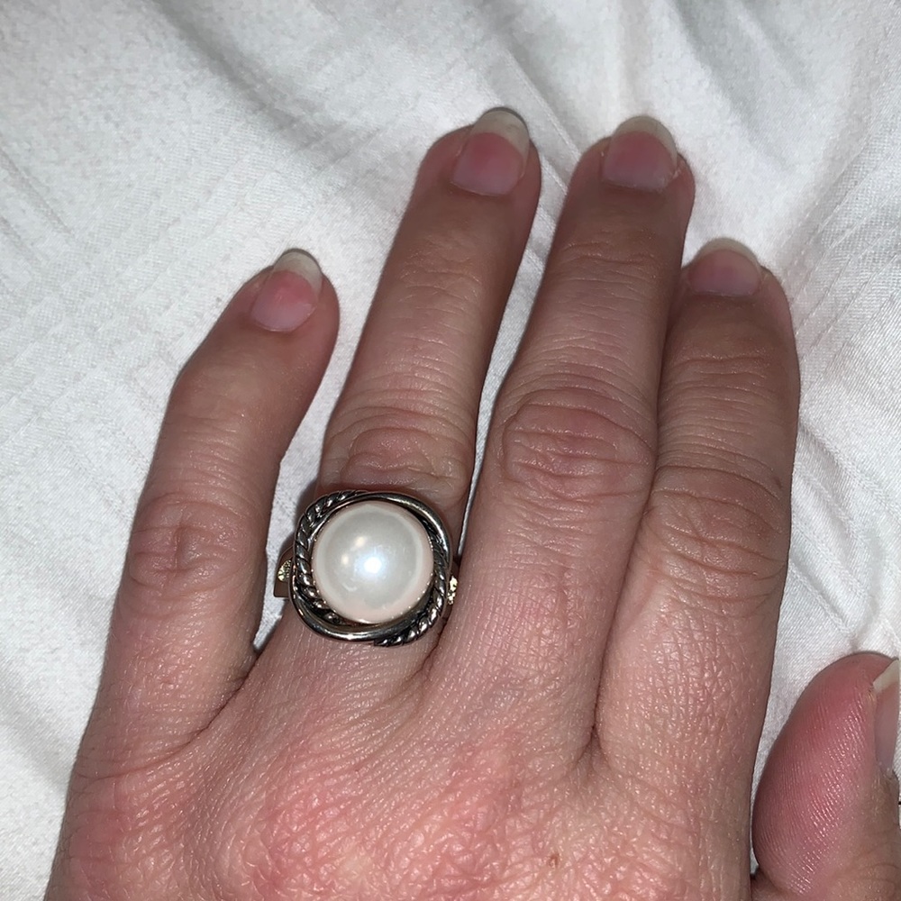 Gunmetal Band and Pearl Ring
